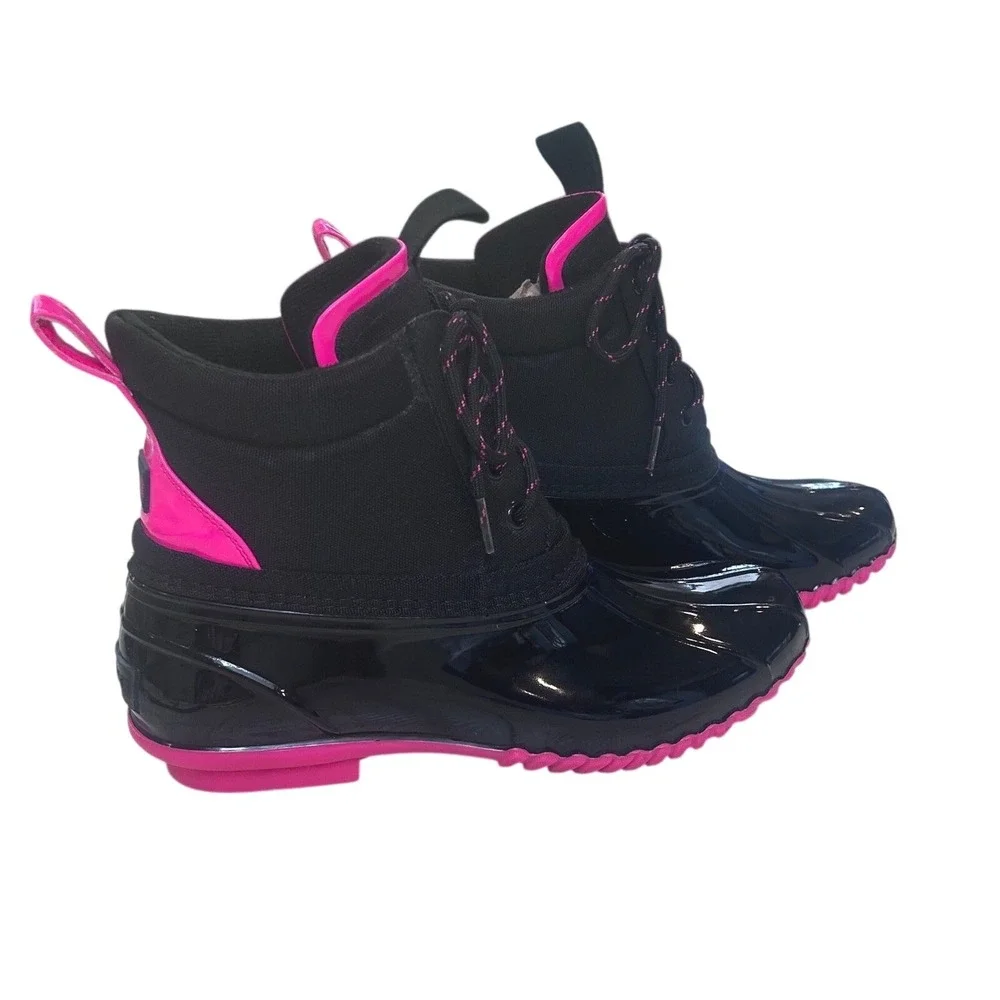 Tommy Hilfiger Haryett Duck Boots Black‎ Hot Pink Waterproof Rain Ankle Size 10M
